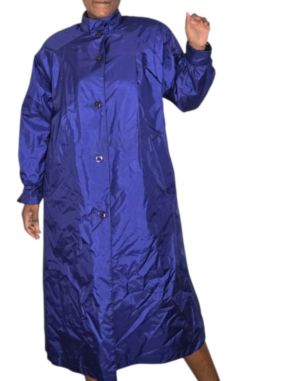 Chiango Fleet Street Vintage Royal Blue Raincoat Trench Coat Removable Lining 8